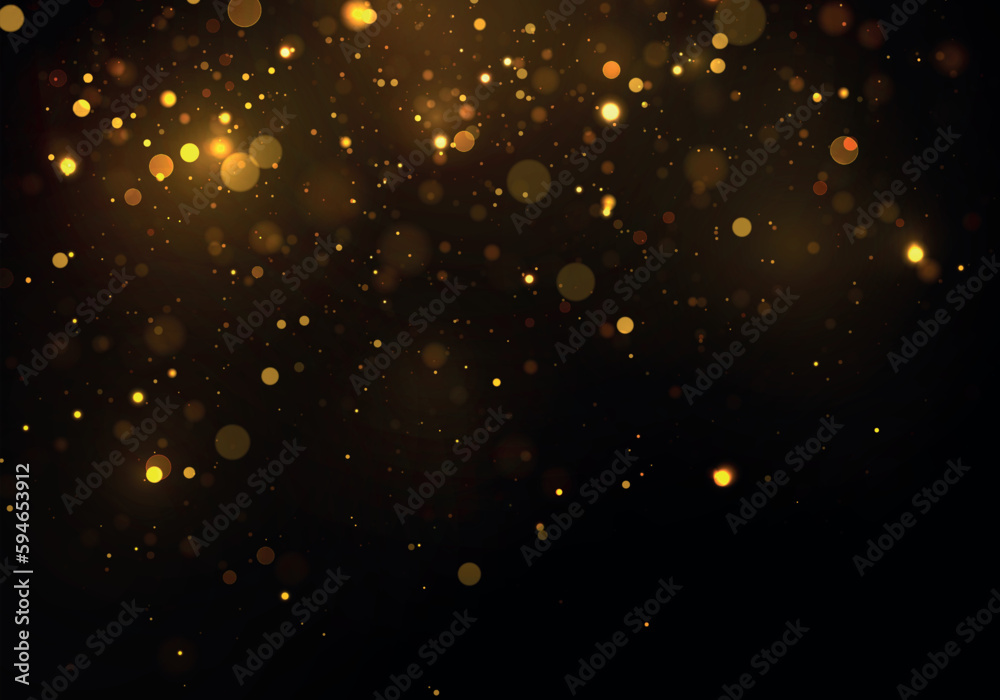 Sparks and golden stars shine with special light on a black background. Christmas concept bokeh. Abstract vector golden sparkles. Sparkling magical dust particles.