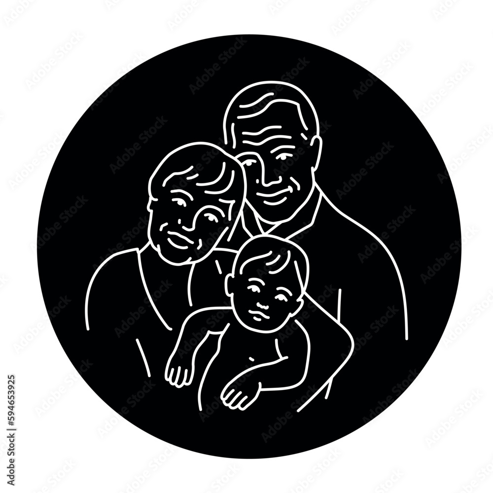 Grandparents with grandson color line illustration Grandparents with grandson color line illustration