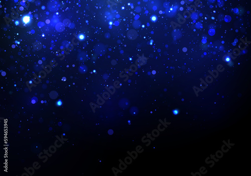 Glitter and elegant for Christmas. Abstact bokeh circles. Blue glitter stardust background. Abstract glitter defocused blinking stars and sparks. Vector illustration.