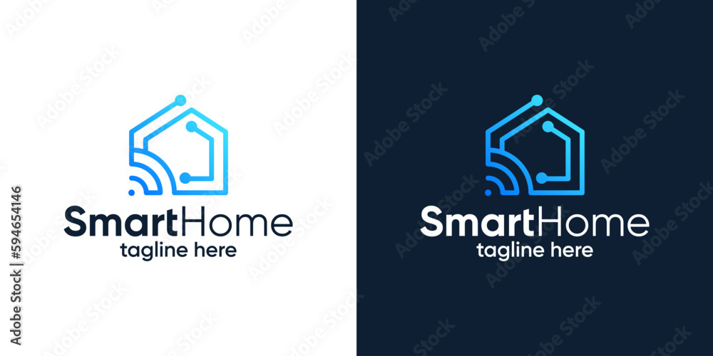 House building logo design with signal wifi and tech style design graphic vector illustration. Smart Home Tech symbol, icon, creative.