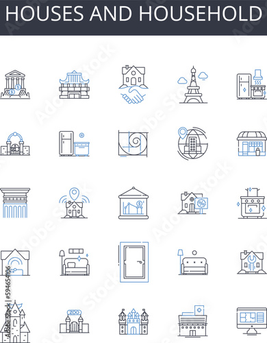 Houses and household line icons collection. Dwelling place, Home, Abode, Residence, Homestead, Domicile, Shelter vector and linear illustration. Habitat,Family,Houseland outline signs set photo