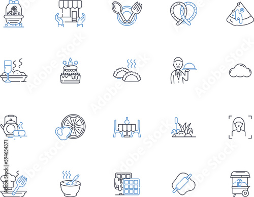 Muffin parlor line icons collection. Muffins, Bakery, Cafe, Sweet, Treats, Cupcakes, Pastries vector and linear illustration. Breakfast,Brunch,Snacks outline signs set photo