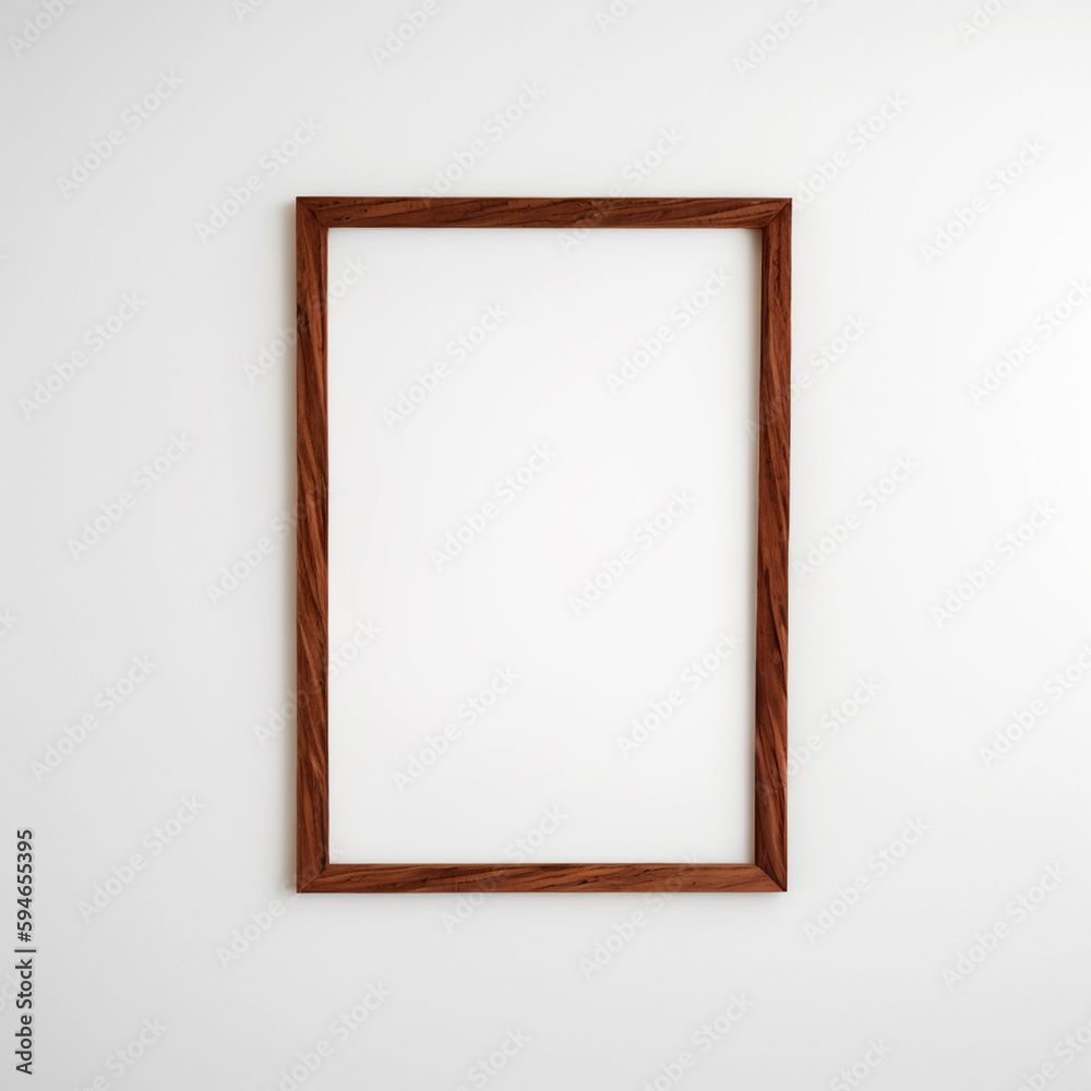 Simple wooden frame rectangular vertical white wall Simple wooden frame rectangular vertical white wall
