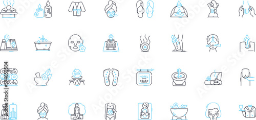 skincare regimen linear icons set. Moisturize, Cleanser, Tr, SPF, Exfoliate, Serum, Hydration line vector and concept signs. Acne,Anti-aging,Retinol outline illustrations
