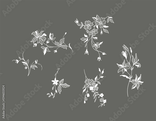 lace flower set, bouquet, vector illustration