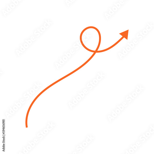 Red curved arrow isolated on white background. Vector hand drawn doodle curve pointer.