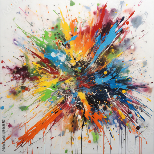 Vibrant paint splatter explosion, energetic and colorful, perfect for creative arts, illustration, and event graphics, generative AI.