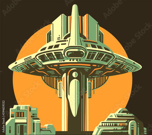 UFO aliens colorful vintage poster