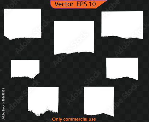 Paper different scraps set ripped page piece. Torn note paper page. Ripped note notebook grainy paper strips stuck. EPS 10. Original work
