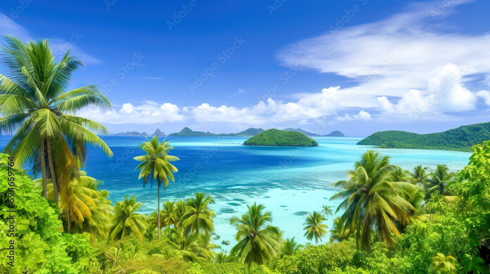 Illustration from beautiful pacific island view in summer time created with Generative AI technology