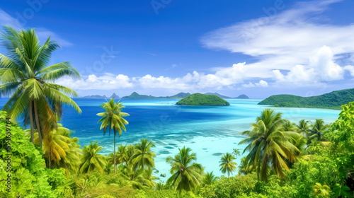 Illustration from beautiful pacific island view in summer time created with Generative AI technology