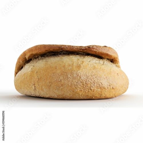 Piece of bread on a white surface, 3d rendering