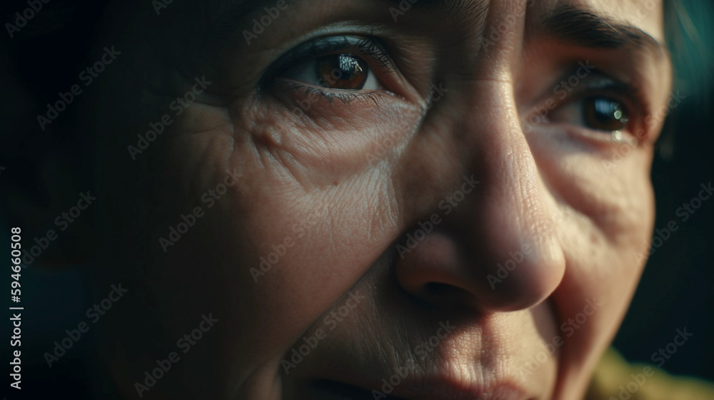 Close up portrait of middle aged woman's eyes, emotional, Generative AI