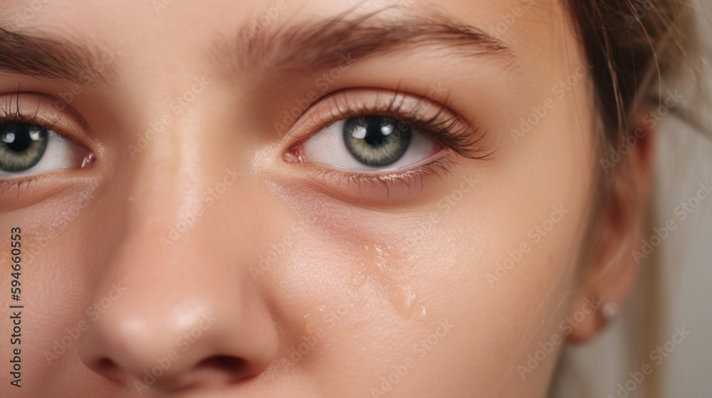 Fototapeta premium Close up portrait of woman's eyes crying, emotional, Generative AI