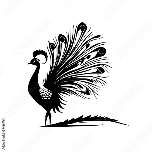 Peacock | Black and White Vector illustration