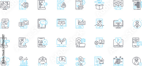 Web technology linear icons set. HTML, CSS, JavaScript, API, Framework, Responsive, Backend line vector and concept signs. Frontend,Database,CMS outline illustrations