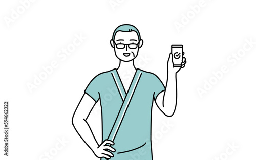 仕事でスマホを使う中年・シニア男性入院患者