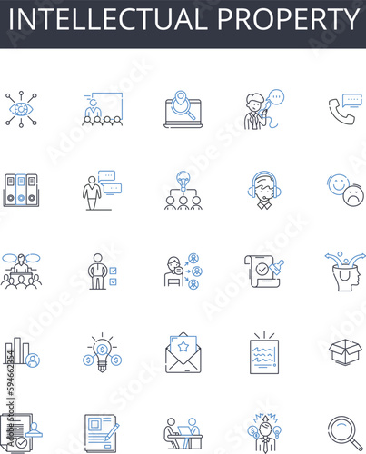 Intellectual property line icons collection. Private property, Legal rights, Copyright laws, Trade secrets, Patented inventions, Proprietary data, Mtized ideas vector and linear illustration