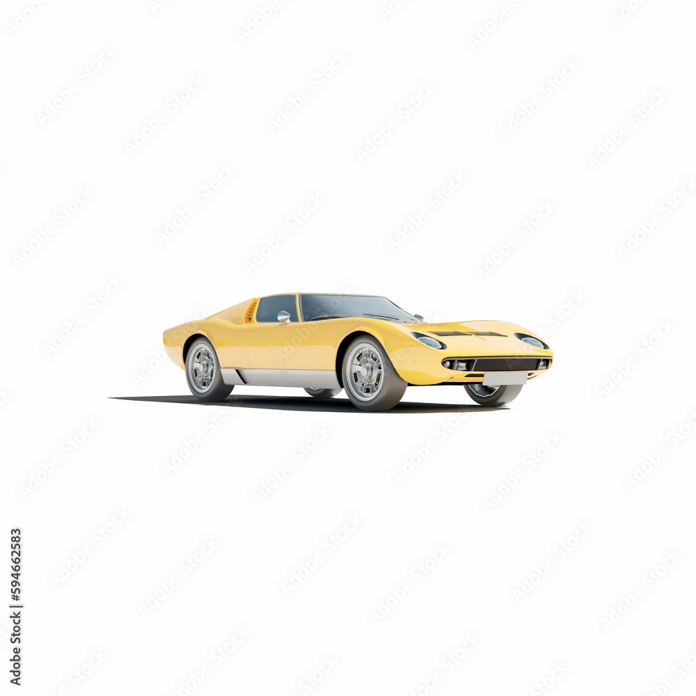 3D rendering of a vintage car model isolated on a white background