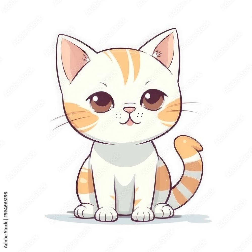 Cartoon cat in sitting pose on a white background. Isolated cute kitty illustration. Generative AI Cartoon cat in sitting pose on a white background. Isolated cute kitty illustration. Generative AI
