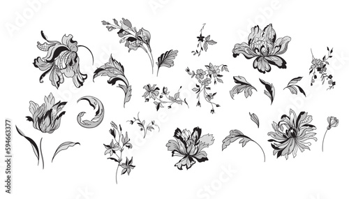 lace flower set, bouquet, vector illustration