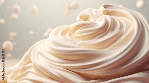 Realistic whipped cream for dessert background. Swirl ice cream illustration. Generative AI