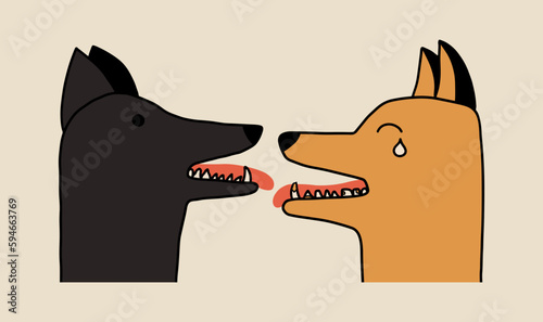 A dog with bad teeth and healthy ones. Care and hygiene of the dog's mouth. Vector illustration in hand drawn style photo