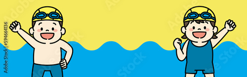 水泳　スイミングスクール　子ども　イラスト　バナー　モバイル　背景