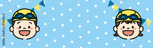 水泳　スイミングスクール　子ども　イラスト　バナー　モバイル　背景