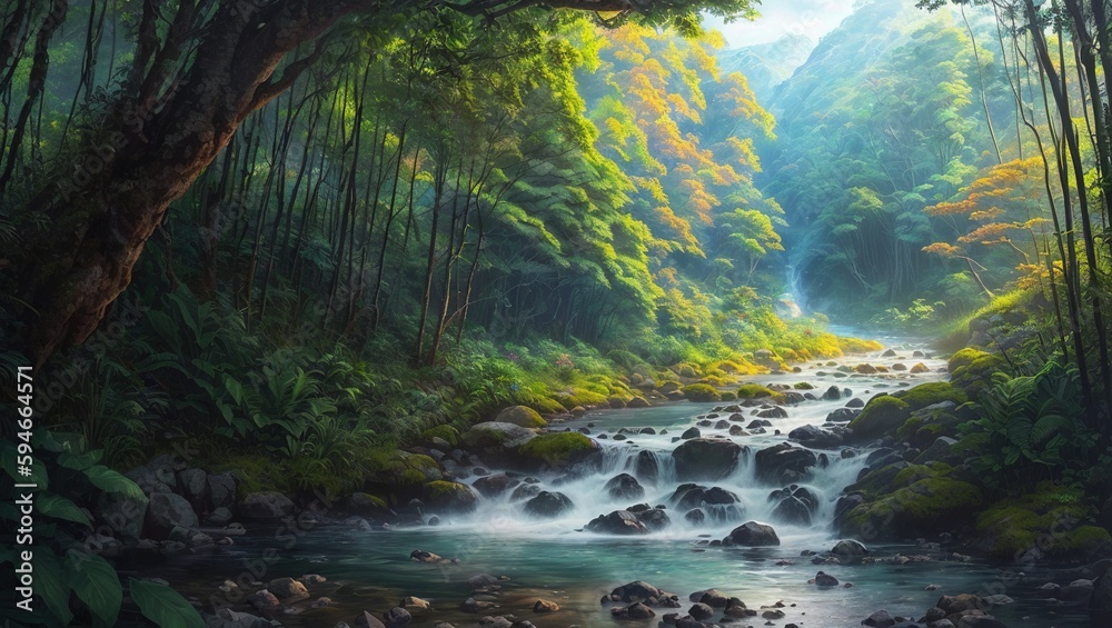 Beautiful river in the forest. Mountain stream in the forest.