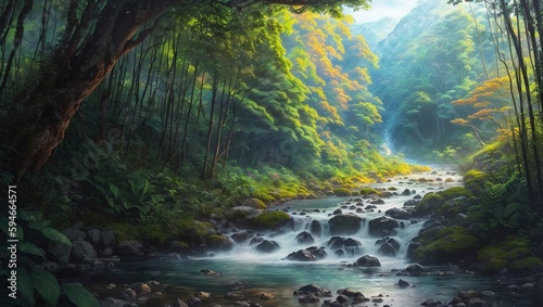 Beautiful river in the forest. Mountain stream in the forest.