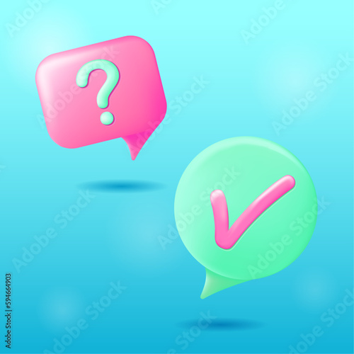 3D Speech Bubble icons with question and check mark