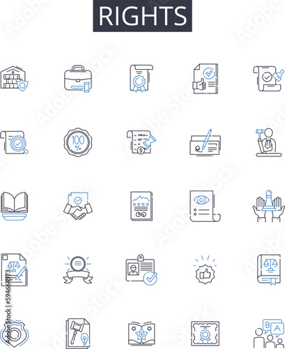 Rights line icons collection. Freedoms, Liberties, Entitlements, Privileges, Claims, Authorities, Autonomy vector and linear illustration. Permission,Empowerment,Advantages outline signs set