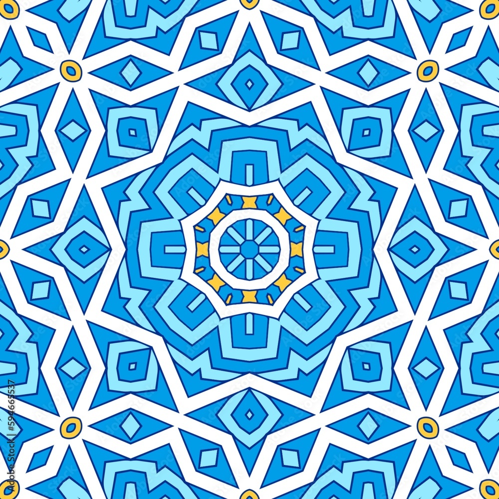Geometric Hexagonal Abstract Pattern Mandala Islamic Ramadhan Ied Blue Yellow Gold 99