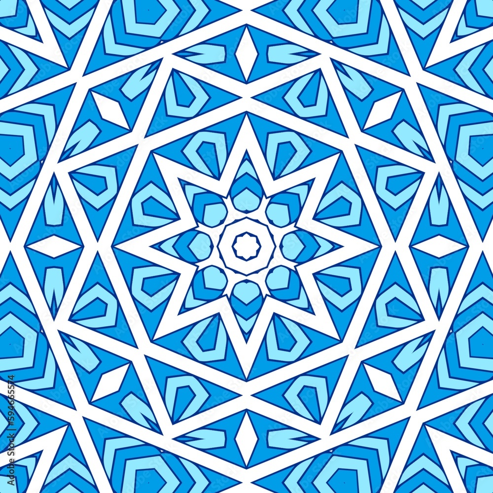 Geometric Hexagonal Abstract Pattern Mandala Islamic Ramadhan Ied Blue Yellow Gold 95