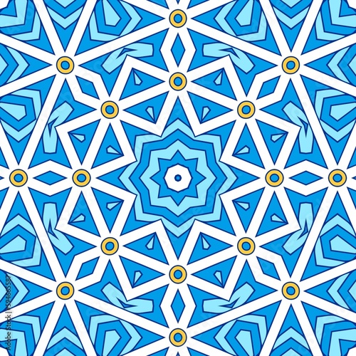 Geometric Hexagonal Abstract Pattern Mandala Islamic Ramadhan Ied Blue Yellow Gold 92