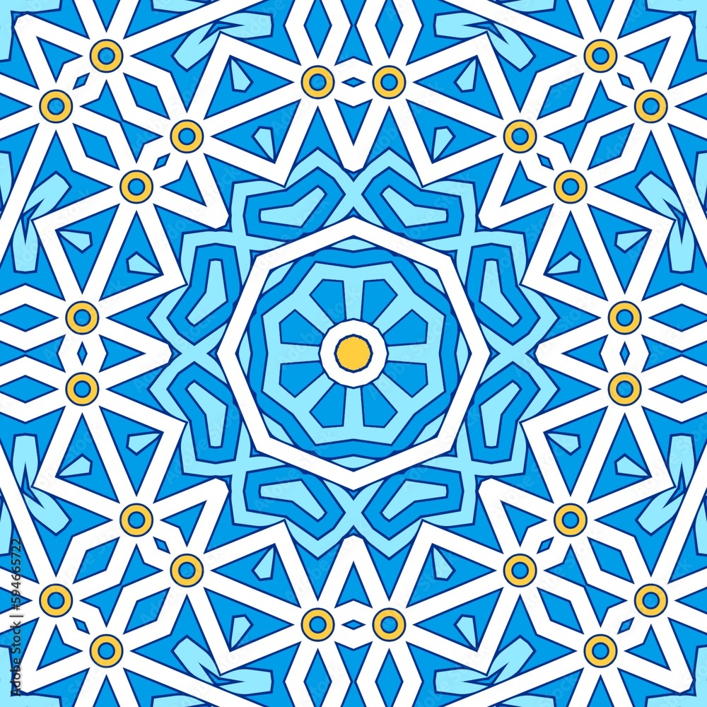 Geometric Hexagonal Abstract Pattern Mandala Islamic Ramadhan Ied Blue Yellow Gold 71