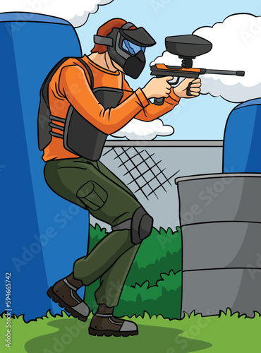 Paintballer Sports Colored Cartoon Illustration