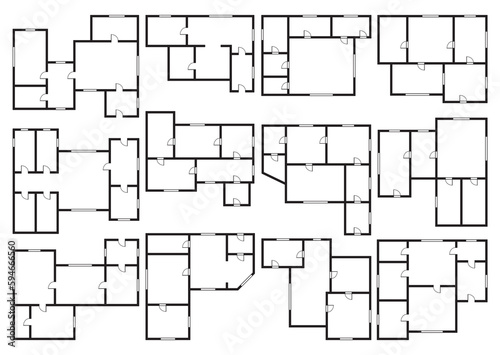 Apartment architectural plans set. Top view of floor plans. blueprint projects of house. Professional layout in drawing form