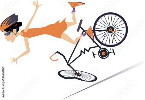 Cyclist woman falling down from the bicycle. 
Young woman falling down from the bicycle
