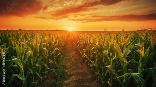 Golden Fields  A Stunning Image of a Corn Field During Sunset