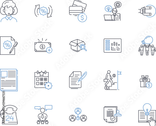 Credit union precinct line icons collection. Membership, Local, Cooperative, Banking, Financial, Loans, Savings vector and linear illustration. Checking,Shareholders,Community outline signs set