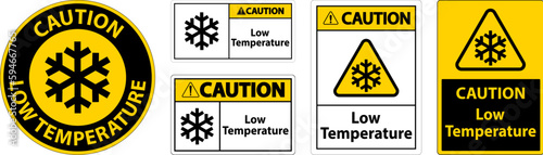 Caution Low temperature symbol and text safety sign.