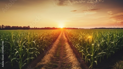 Golden Fields  A Stunning Image of a Corn Field During Sunset