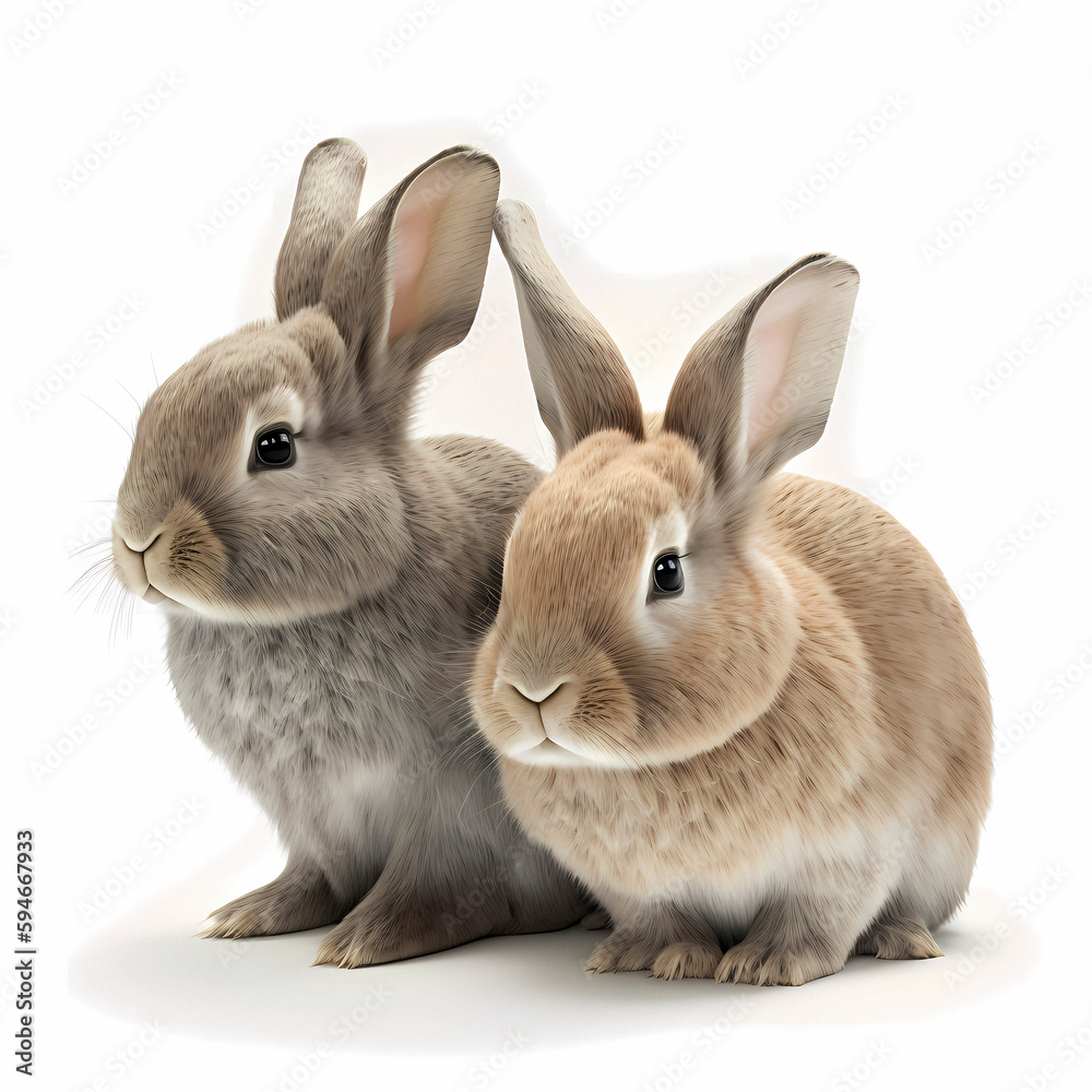 Young Rabbits in front of white background, AI generated Stock ...