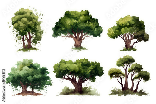 Set Of Tree Crowns On White Background. Generative AI