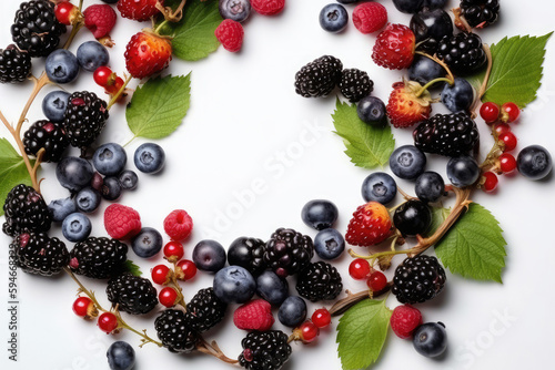 Frame Of Berries On White Background. Generative AI photo