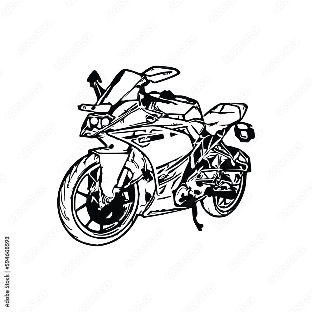 Motorcycle vector illustration, Motorcycle coloring page for book and drawing, Line art motorcycle.