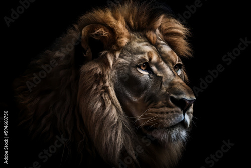 The majestic Lion. Image on black background created with generative AI