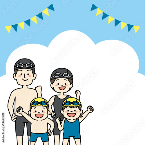 水泳　スイミングスクール　子ども　イラスト　バナー　正方形